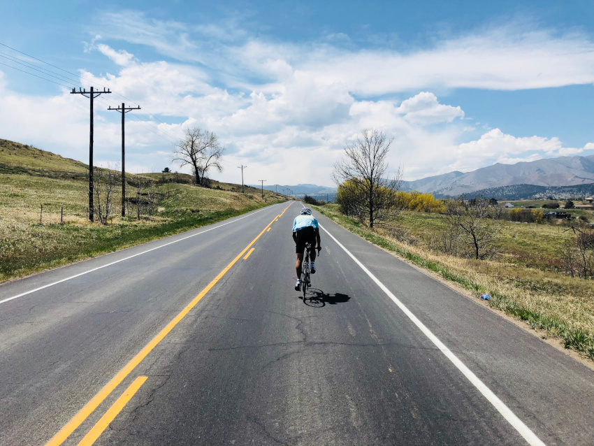 Cyclist on empty road