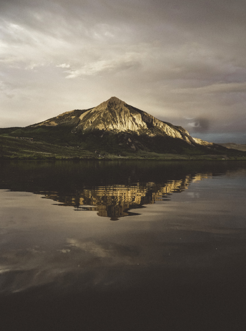 Mountain with lake in foreground